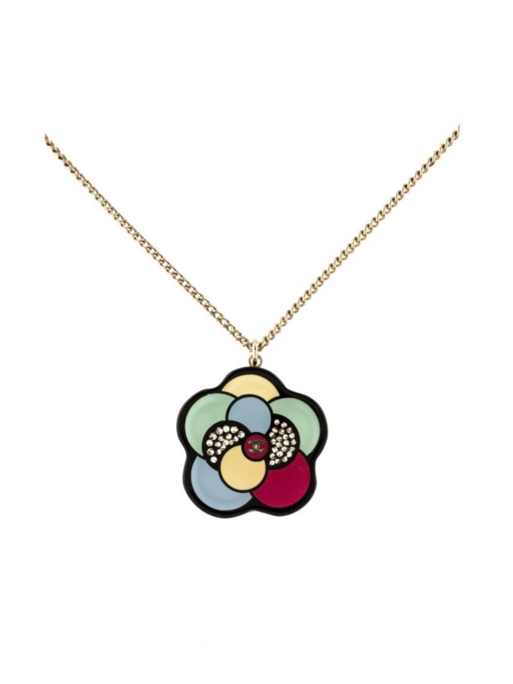 Gold Chain Multicolor Flower Pendant Necklace - Brand